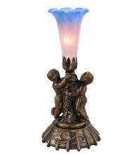 Meyda Green 12454 - 12" High Pink/Blue Tiffany Pond Lily Twin Cherub Mini Lamp