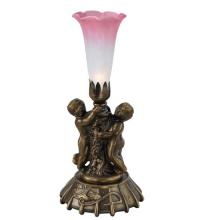 Meyda Green 12608 - 12" High Pink/White Tiffany Pond Lily Twin Cherub Mini Lamp