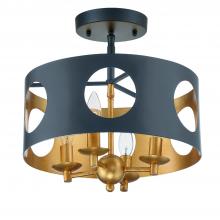 Crystorama ODE-700-BK-GA_CEILING - Odelle 14'' Black + Antique Gold Semi Flush Mount