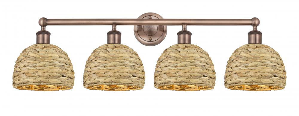 Woven Rattan - 4 Light - 35 inch - Antique Copper - Bath Vanity Light