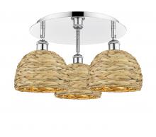 Innovations Lighting 516-3C-PC-RBD-8-NAT - Woven Rattan - 3 Light - 20 inch - Polished Chrome - Flush Mount