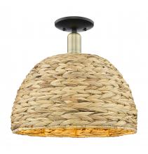 Innovations Lighting 716-1C-BAB-RBD-16-NAT - Woven Rattan - 1 Light - 16 inch - Black Antique Brass - Semi-Flush Mount