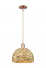 Innovations Lighting 716-1S-AC-RBD-12-NAT - Woven Rattan - 1 Light - 12 inch - Antique Copper - Stem hung - Mini Pendant