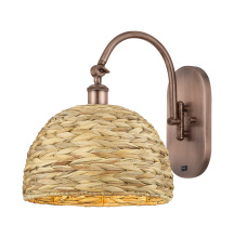 Innovations Lighting 918-1W-AC-RBD-12-NAT - Woven Rattan - 1 Light - 12 inch - Antique Copper - Sconce
