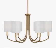 Capital 459561AD-716 - 30" W x 17.5" H 6-Light Chandelier in Aged Brass with Octagonal White Fabric Shades