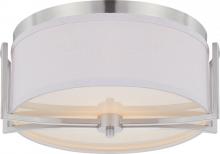 Nuvo 60/4761 - Gemini; 2 Light; Flush Dome Fixture with Slate Gray Fabric Shade; Brushed Nickel Finish